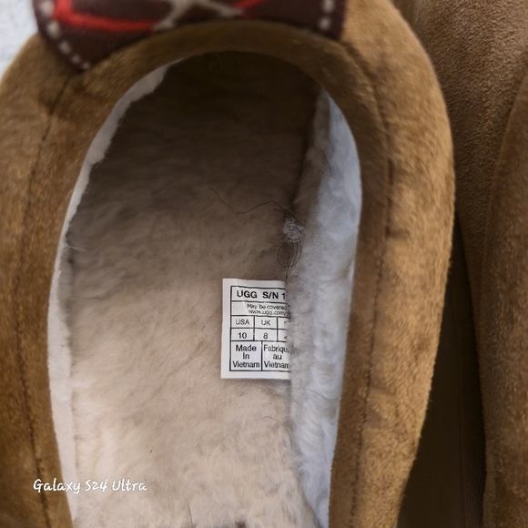 UGG Brown Suede Slip-On Shoes with Red Accents - Picture 5 of 10